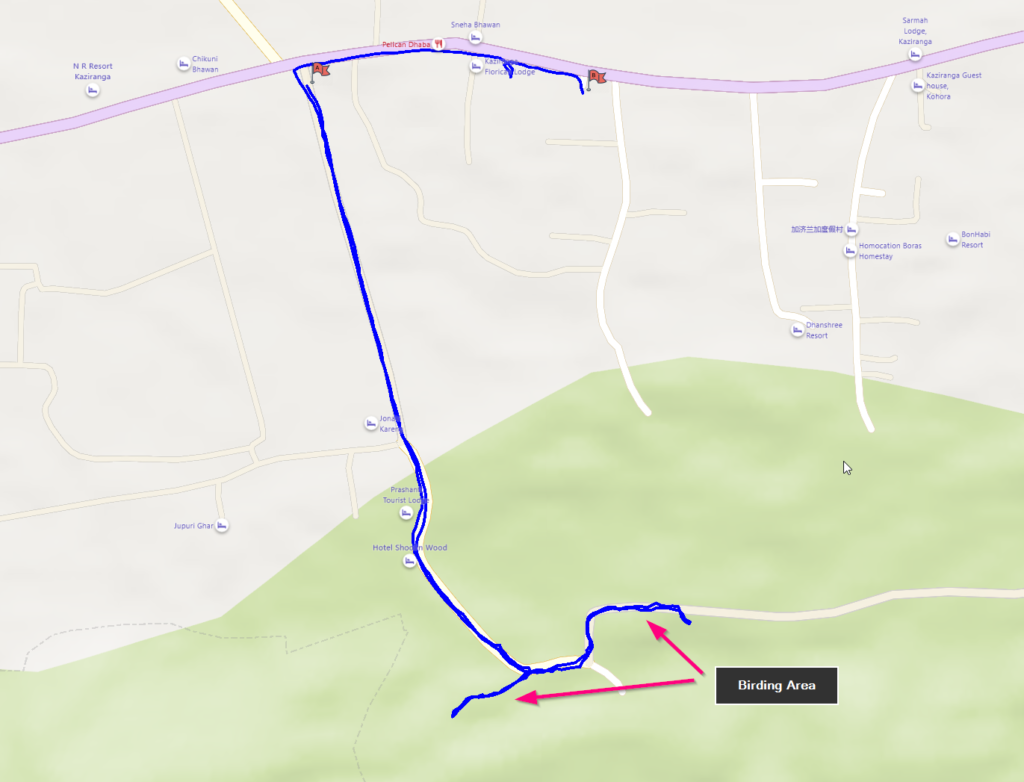 Map showing birding area near Hati Mandir (हाथी मंदिर)